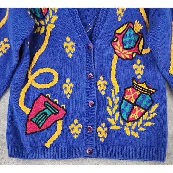 Picone Sport Sweater Womens Medium Blue Embroidered Hand Knit Vintage Cardigan - Picture 7 of 9